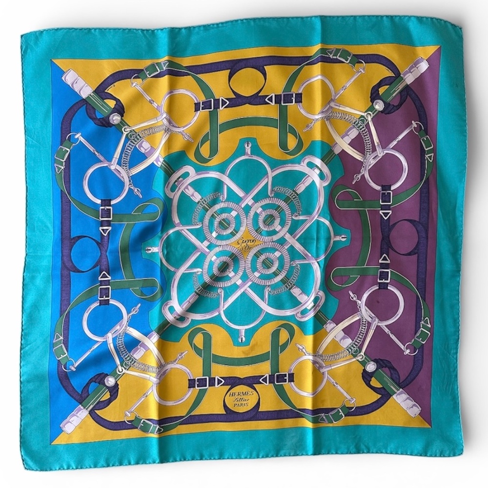 Hermès Carré 90 Silk Scarf | Teal Multicolor Equestrian Print